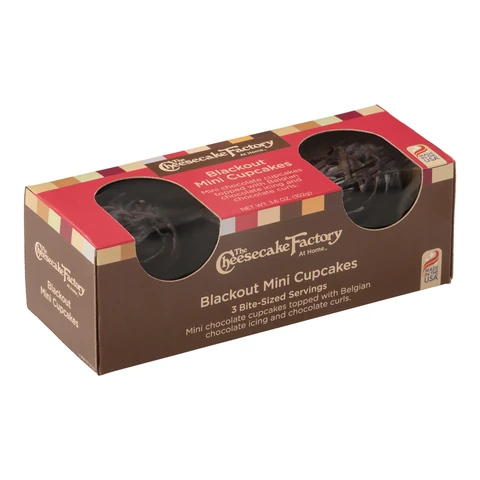 The Cheesecake Factory At Home Blackout Chocolate Mini Cupcakes – 3 Pack — angled box