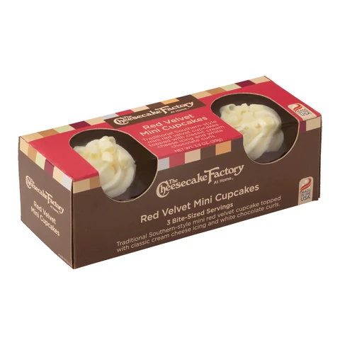 The Cheesecake Factory At Home Red Velvet Mini Cupcakes – 3 Pack — angled box