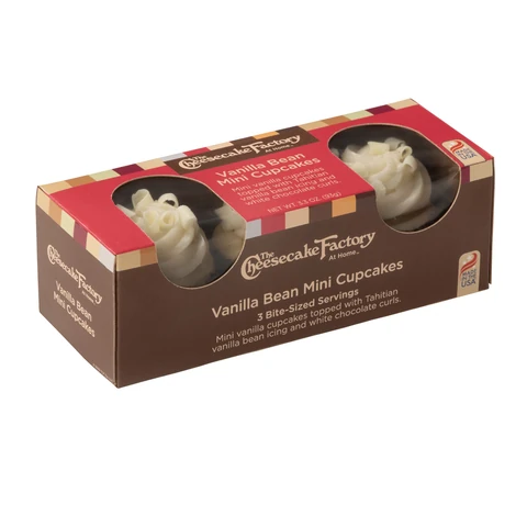The Cheesecake Factory At Home Vanilla Bean Mini Cupcakes – 3 Pack — angled box