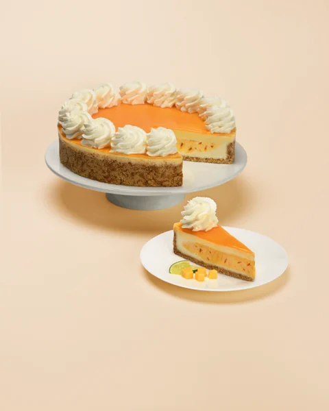 Mango Key Lime — whole cake and plated slice