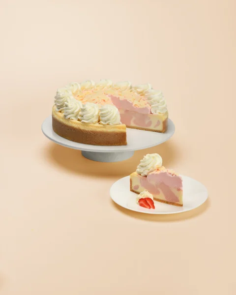 Wild Strawberries & Cream — whole cake and plated slice