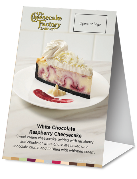 The Cheesecake Factory Bakery folded table tent example