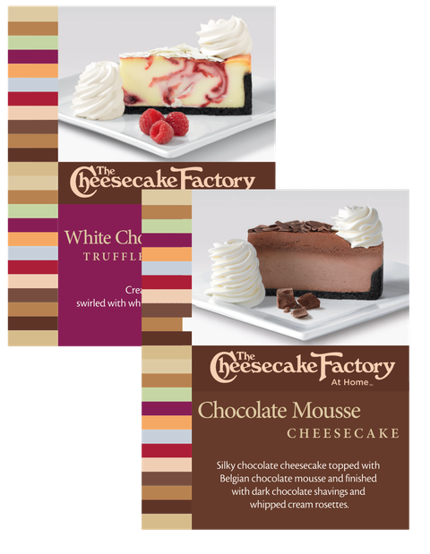 The Cheesecake Factory At Home White Chocolate Raspberry Truffle and Chocolate Mousse Cheesecake poster examples